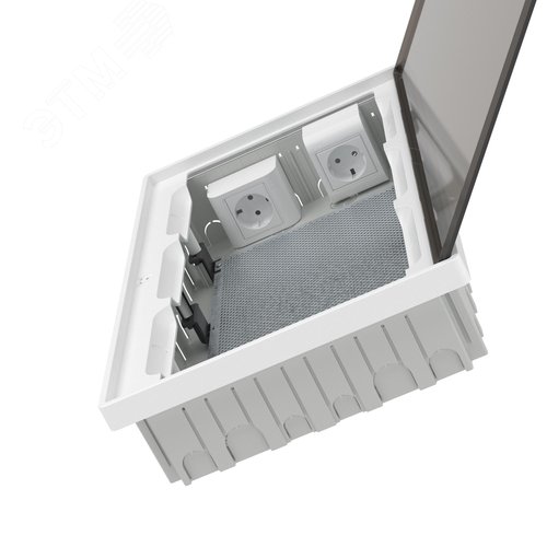 Щиток 36 мод встраиваемый для полых стен слаботочный Фрейм (FRAME), белый, с тонированной дверцей, с монтажной платой, с 2 розетками (арт. 45005) и 2 коробками (арт. 10033) - фото 5