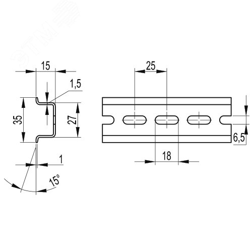DIN-рейка перфорированная OMEGA 3AF,35х15.600 мм. - фото 2