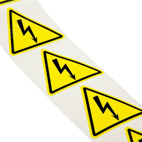 Изображение товара Знак "Опасность поражения электрическим током", полиэстер, 50мм, треугольник. Упаковка - 500шт. (шт)