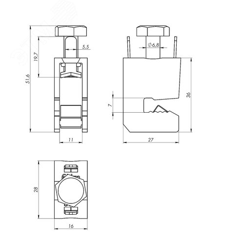 Клемма шинная для кабеля сечение 5 мм кабель 16-35 мм - фото 7