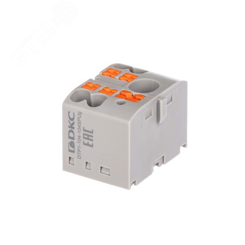 Блок распределительный, зажим push-in, 1 ввод 6 кв.мм, 4 точки подключения 2,5 кв.мм, серый - фото 1