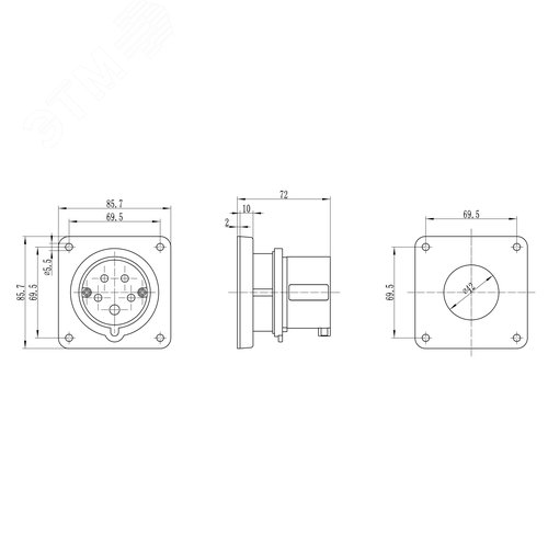 Вилка скрытой установки IP44 16A 3P+E+N 400В - фото 2
