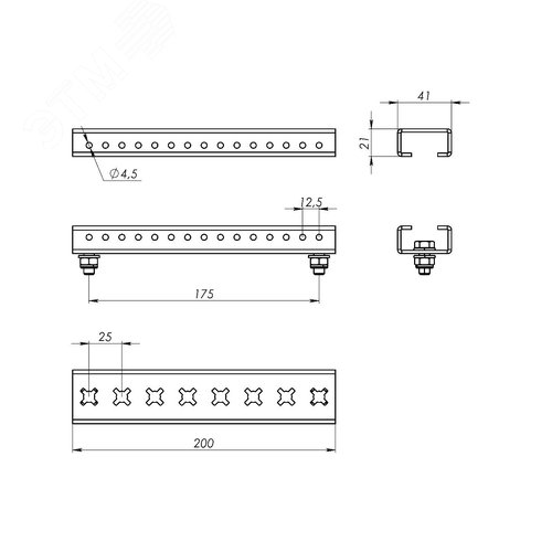 К-т реек для установки главной шинной системы, 200мм - фото 5