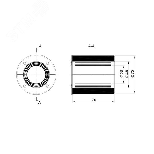 Проходка круглая нержавеющая D75х70 мм для кабелей D 28-48 мм - фото 2