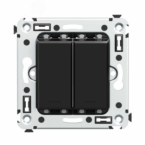 Avanti Инвертор двухклавишный в стену Черный      квадрат (Переключатель сх. 7+7) - фото 1