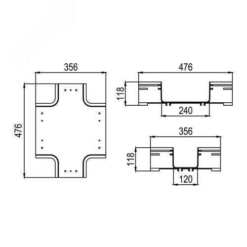 Ответвитель Х-образный оптического лотка 240х120 мм - фото 2