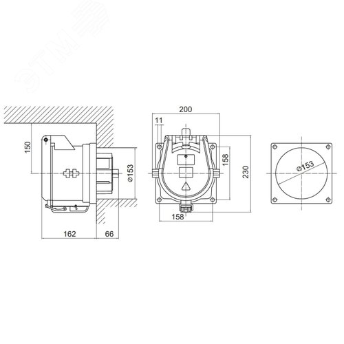 Розетка панельная PSS IP67 400А 3P+E+N 690В - фото 2