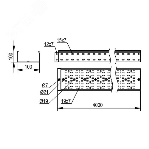 Лоток перфорированный 100х100х4000, 2,0 мм, горячеоцинкованный - фото 3