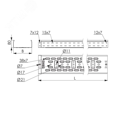 Лоток перфорированный 100х80 L=2000мм цинк-ламельный - фото 5
