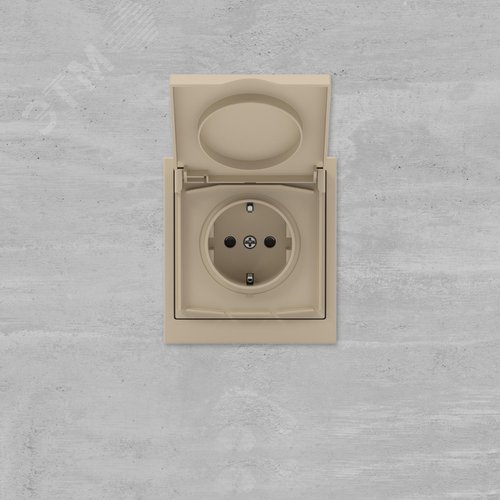 Розетка силовая, 2P+E, с з/ш, с крышкой, IP44, KANT, ванильный марципан - фото 6