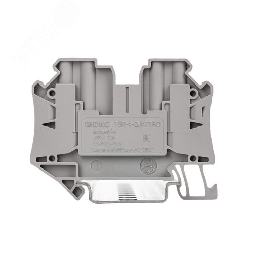 Клемма проходная, винтовой зажим, 4 точки подключения, 4 кв.мм, серая - фото 2