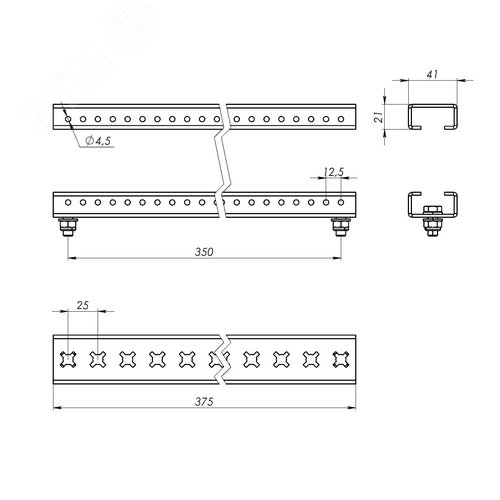 Комплект реек для установки главной шинной системы, 375мм - фото 5