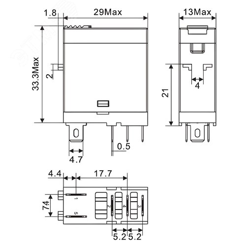 Реле миниатюрное промышленное, 1CO, коммутируемый ток 12 А, AgSnO, напряжение 115V AC, опция – тест-кнопка+светодиод - фото 2