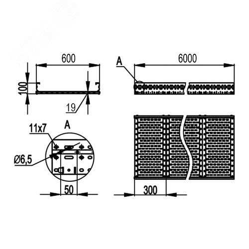 Лоток листовой 100х600 лонжерон 2мм L=6м цинк-ламельный - фото 2