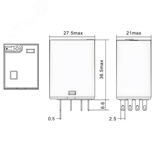 Реле миниатюрное промышленное общего назначения, 4CO, коммутируемый ток 6 А, AgSnO, напряжение 12V AC, опция – тест-кнопка+светодиод - фото 2