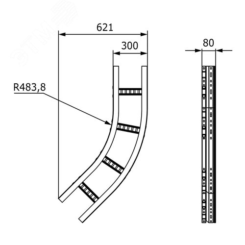 Угол лестничный 45 градусов 80x300 R660 горячеоцинкованный - фото 2