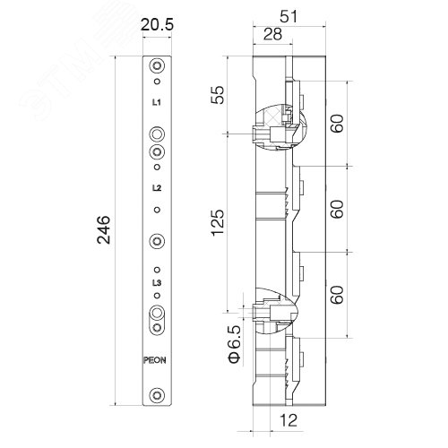 Держатель шин 12,15,20,25,30x5,10 4п60мм - фото 2