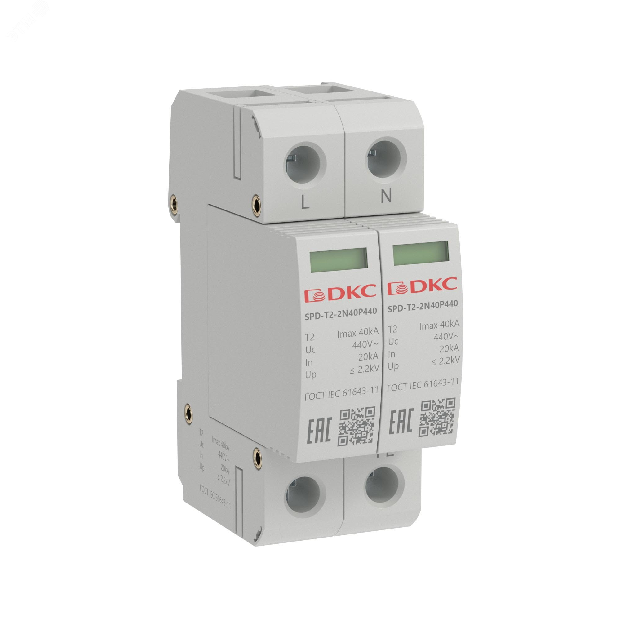 Изображение товара УЗИП серии YON max 2 полюса тип 2 импульсный ток 40 кА защита 2200 В