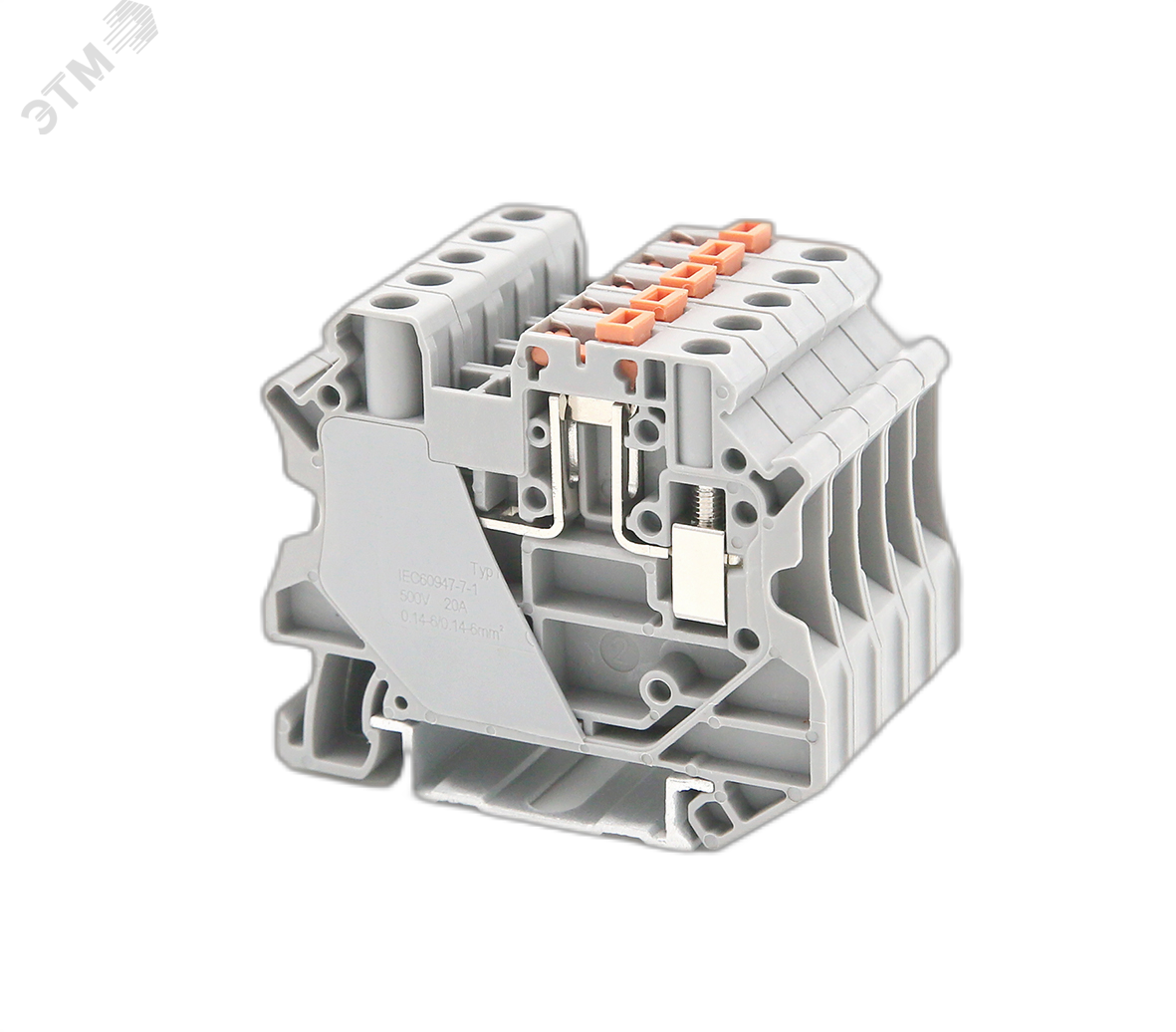 Изображение товара Клемма с размыкателем винтовой зажим 2 точки 4 кв.мм серого цвета DKC TUR-4-MT-P-P