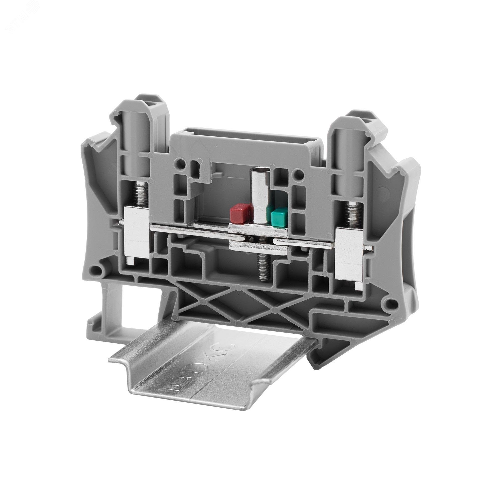 Изображение товара Клемма измерительная, для вставных изолированных перемычек, винтовой зажим, 2 точки подключения, 6 кв.мм, серая (шт)