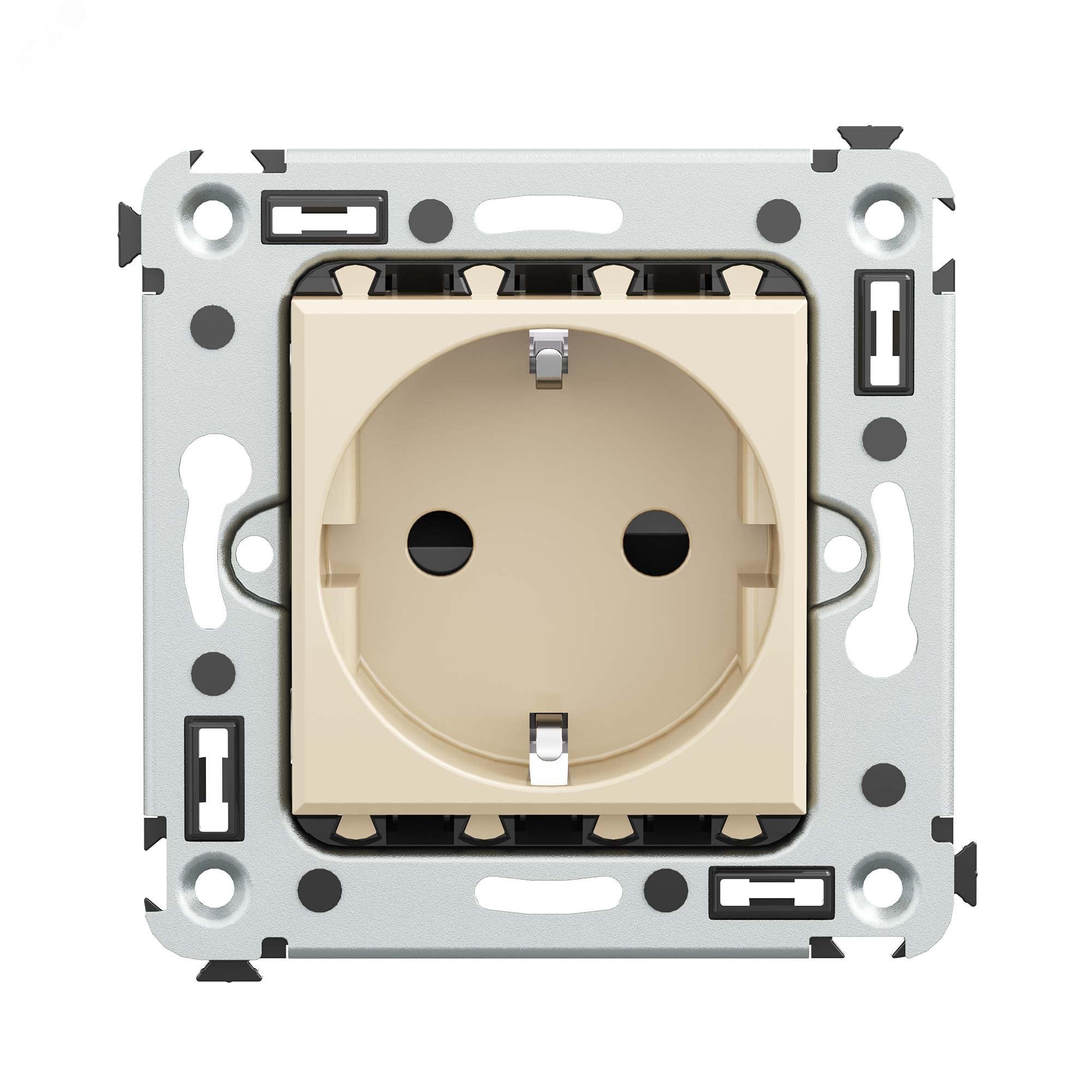 Изображение товара Розетка в стену Avanti 2P+E с защитными шторками Ванильная дымка
