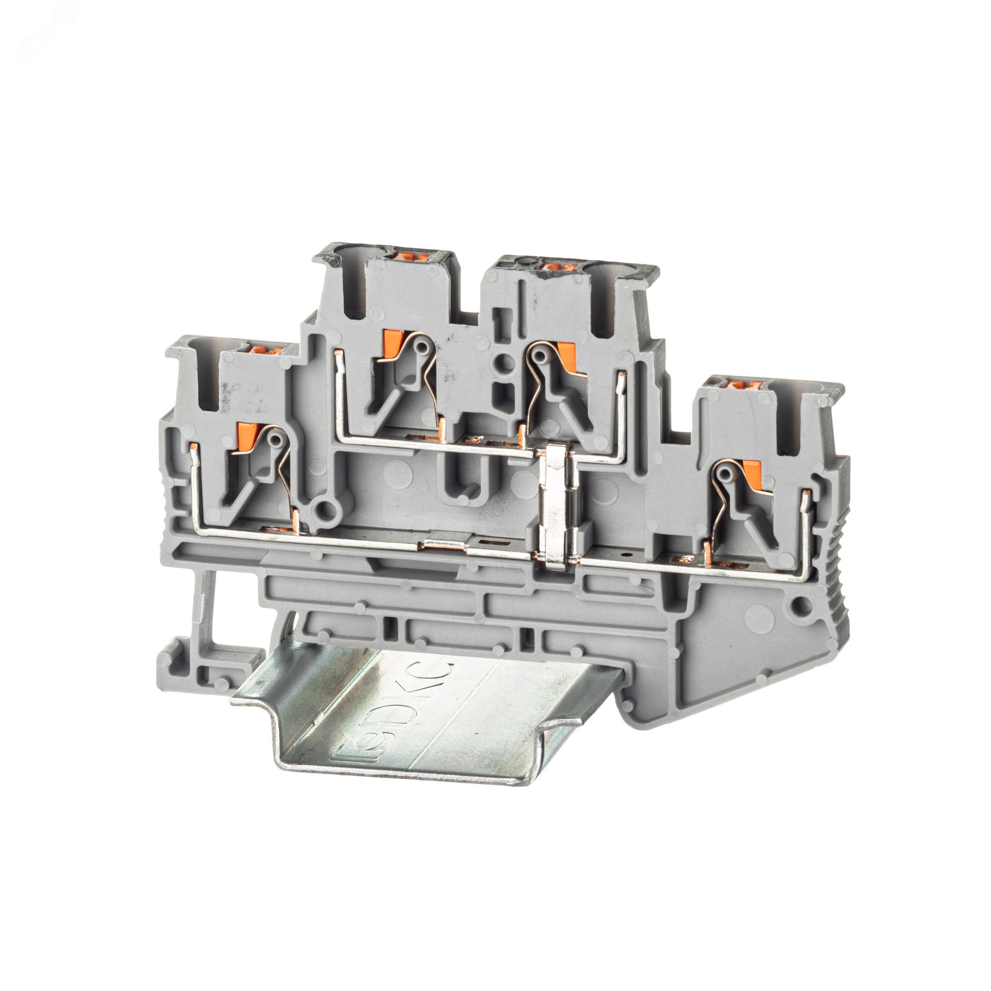 Изображение товара Двухуровневая клемма с push-in зажимом 4 контакта 2.5 кв.мм серый DIN-рейка