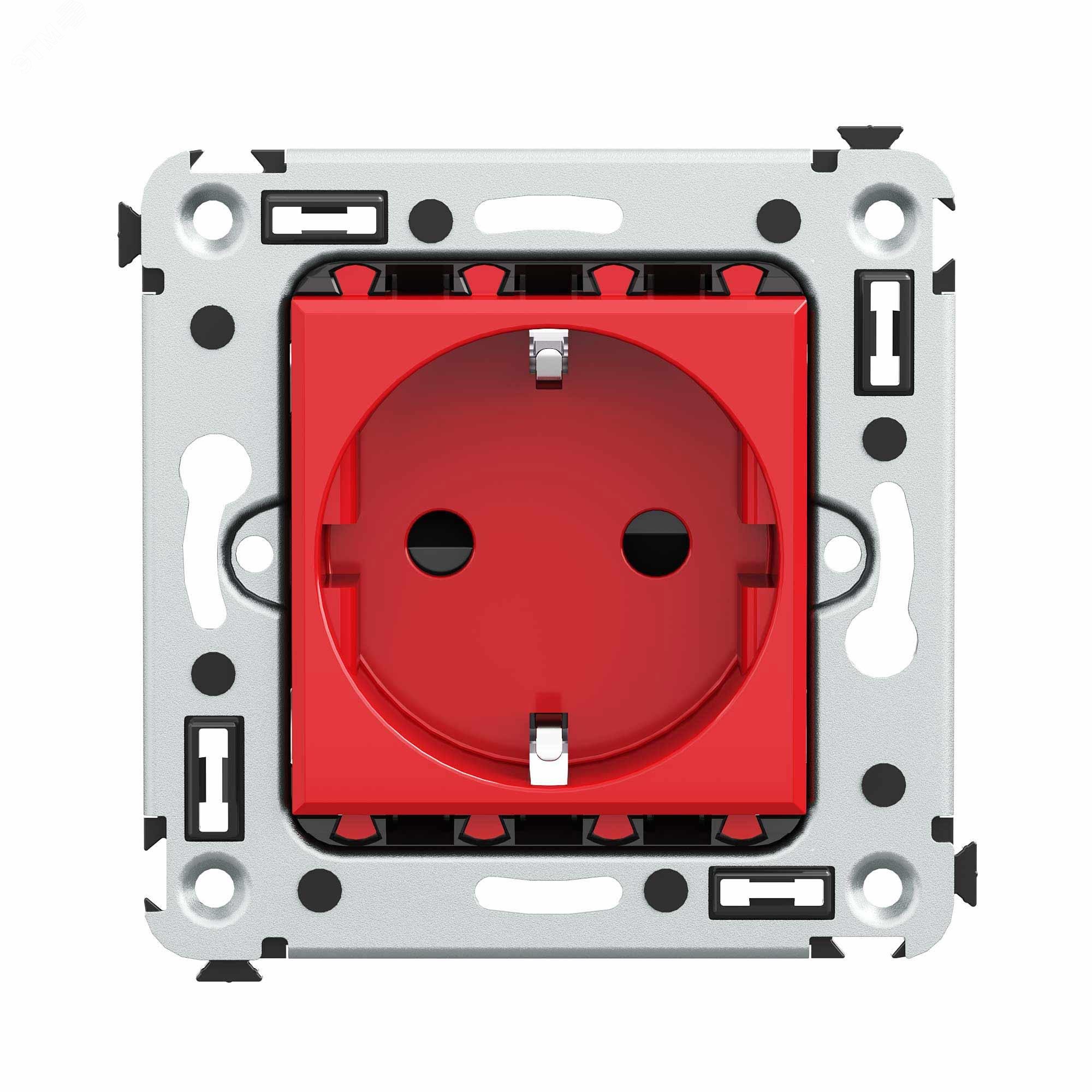 Изображение товара Розетка в стену Avanti 2P+E, защитные шторки, красный цвет, IP20