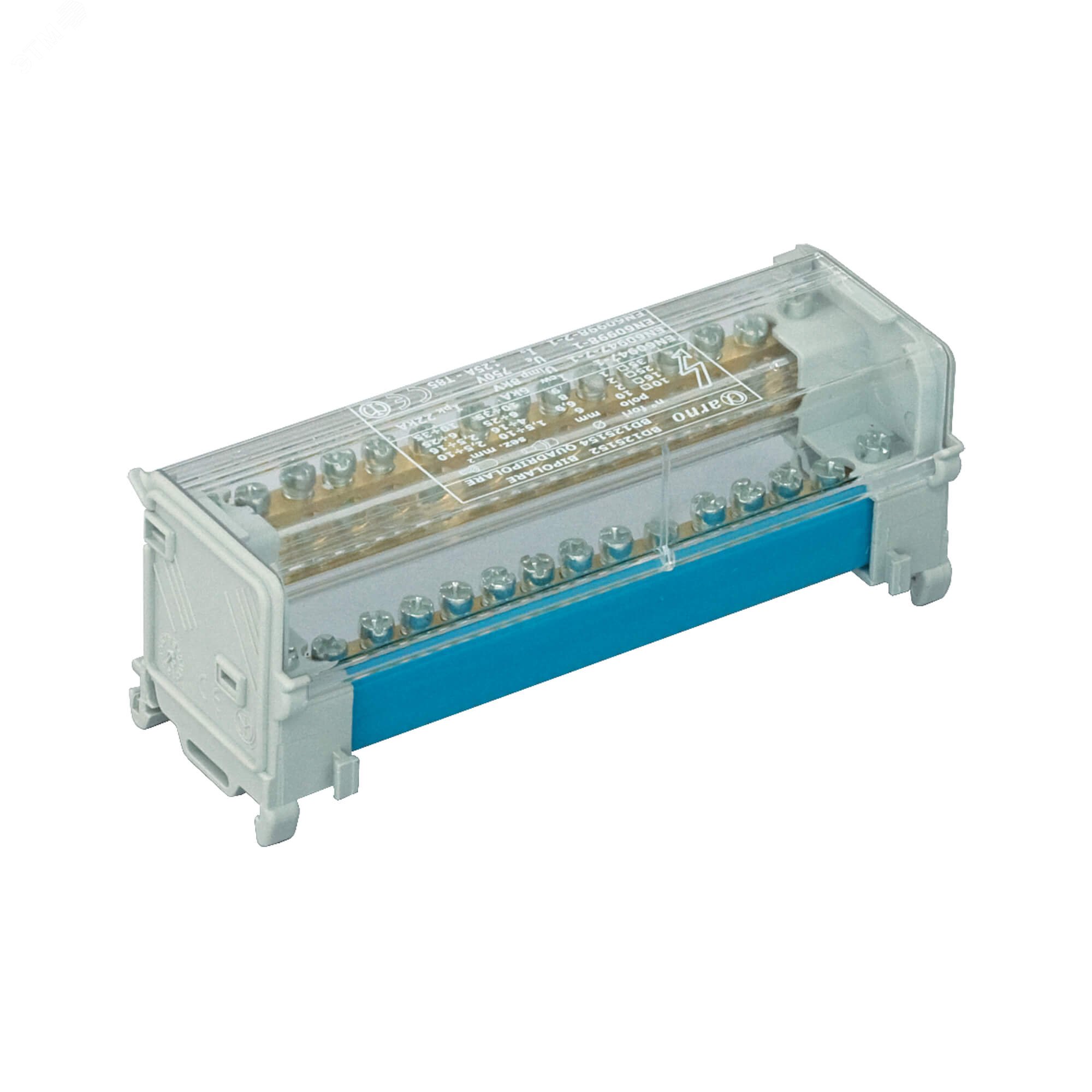 Изображение товара Блок распределительный на DIN-рейку 2 полюса 125А 11х6мм 2х75мм 2x9мм