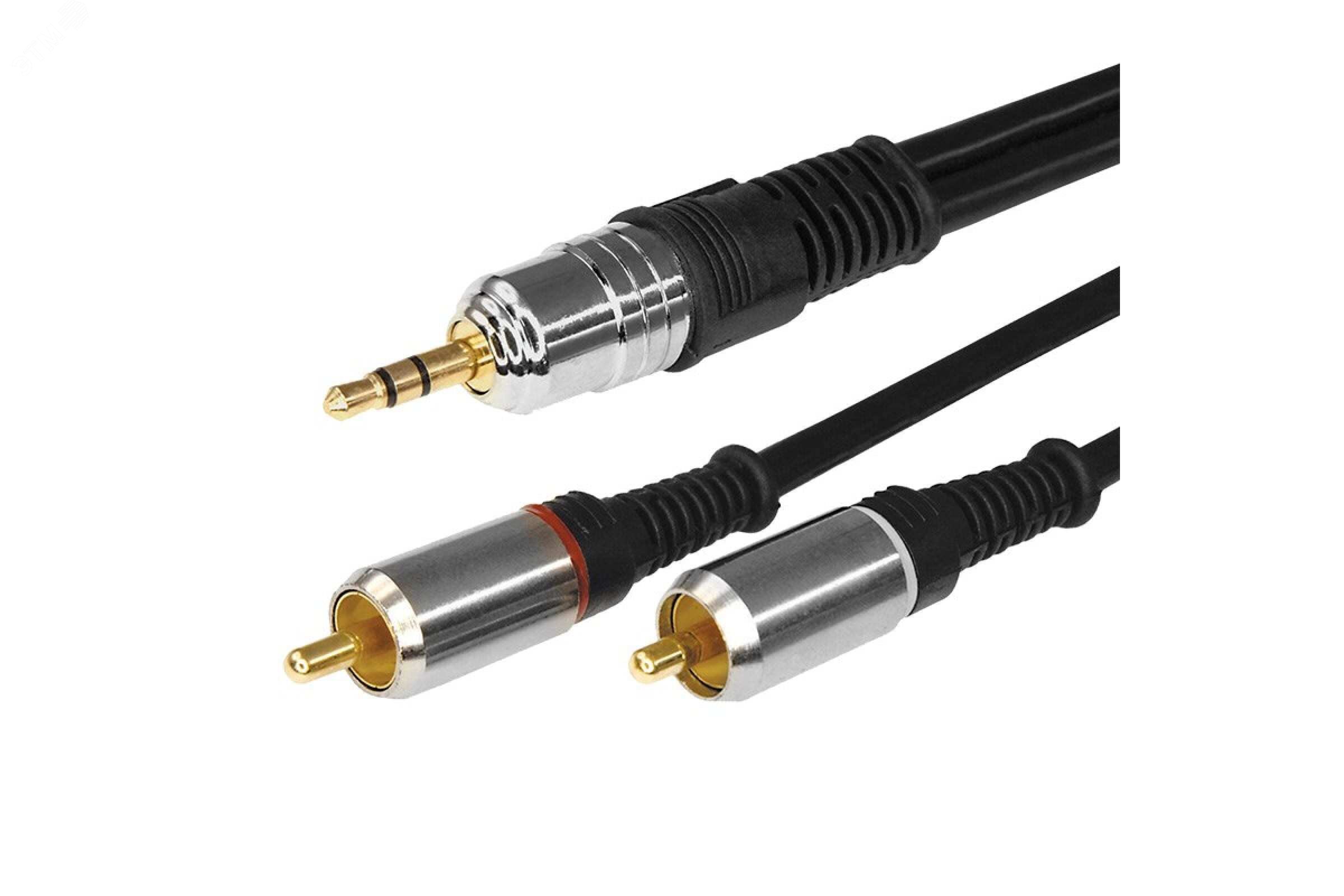 Изображение товара Аудио кабель 3.5 мм - 2 RCA, 3 м, GOLD-металл REXANT