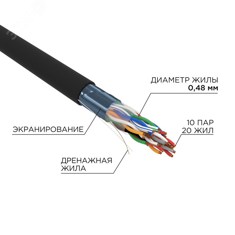 Кабель FTP  10PR 24AWG, CAT5, наружный      (OUTDOOR), бухта 305 м, REXANT 01-1204 REXANT