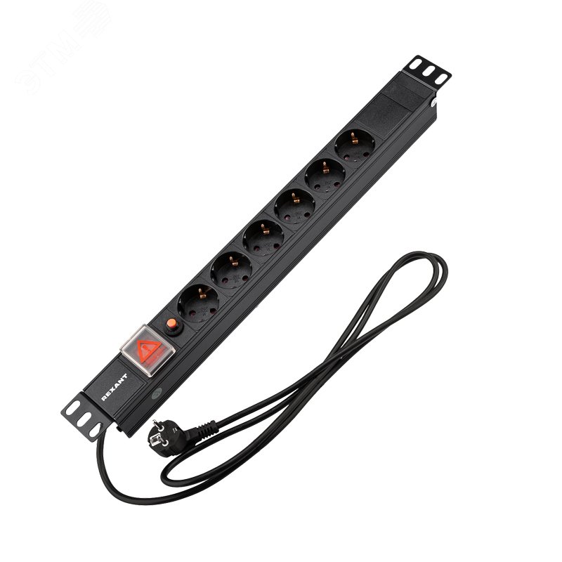 Изображение товара "Блок распределения питания для 19"" шкафов, горизонтальный, 6 розеток СЕЕ 7/4, 16A, фильтр, выкл, алюм корп, шнур 2м, вилка СЕЕ 7/7" (шт)