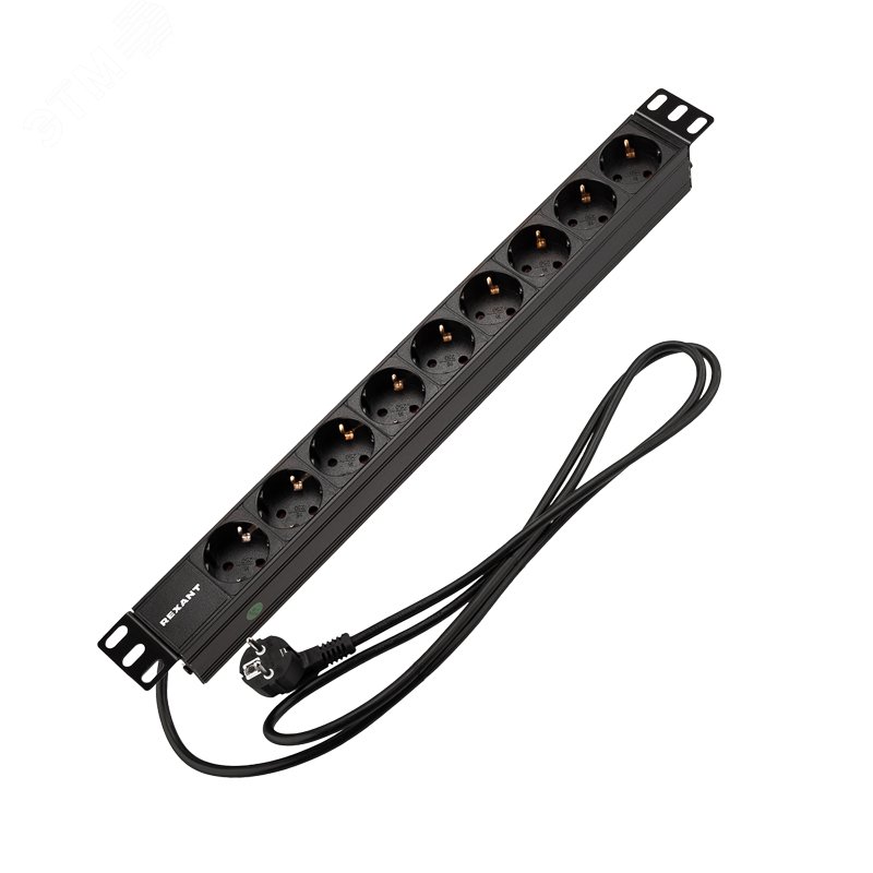 Изображение товара "Блок распределения питания для 19"" шкафов, горизонтальный, 9 розеток СЕЕ 7/4, 16A, без выкл, алюм корп, шнур 2м, вилка СЕЕ 7/7" (шт)