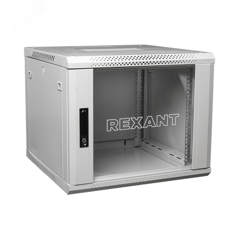 Изображение товара Настенный телекоммуникационный шкаф REXANT 9U 600x600x501мм стеклянная дверь RAL 7035 серый