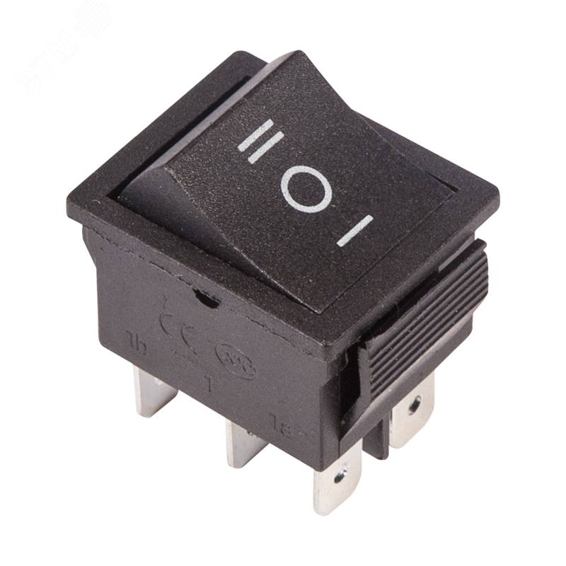 Изображение товара Выключатель клавишный 250V 15А ON-OFF-ON с нейтралью черный RWB-508 SC-767