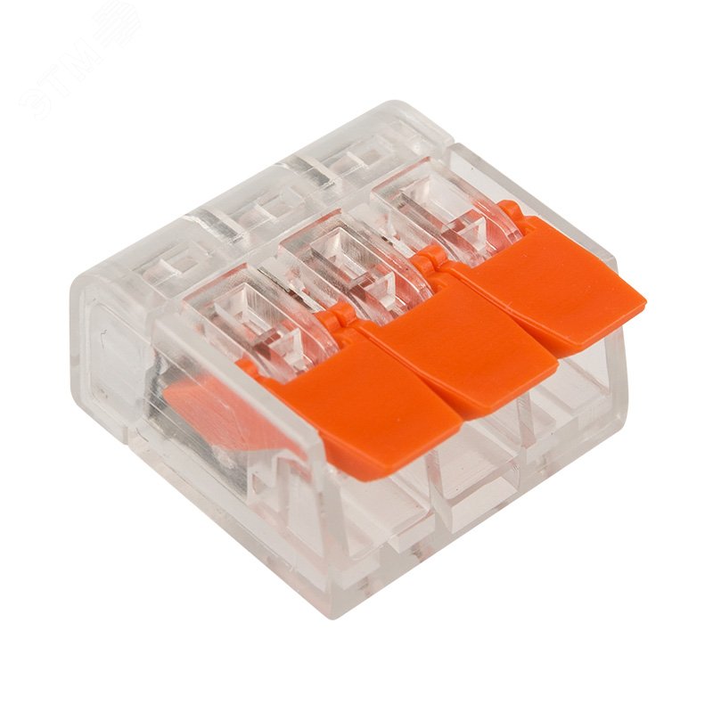 Изображение товара Клемма универсальная компактная СМК 221-413, 3-проводная до 4,0 кв мм, 50 шт (шт)