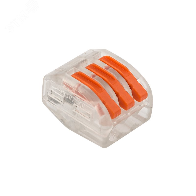 Изображение товара Клемма универсальная СМК 222-413, 3-проводная прозрачная 0,08-2,5/4 мм2, 50 шт (шт)