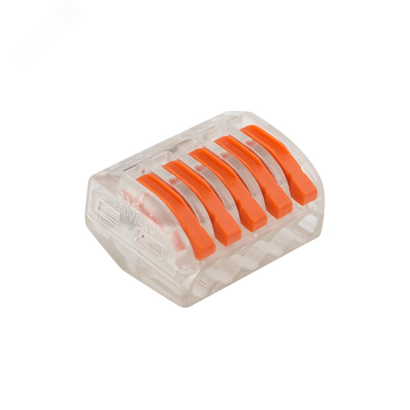 Изображение товара Клемма универсальная СМК 222-415, 5-проводная прозрачная 0,08-2,5 4 кв мм, 40шт, REXANT (шт)