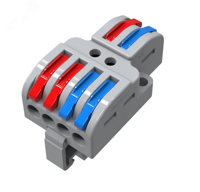 Изображение товара Клемма проходная разветвительная 2х2D на DIN-рейку REXANT 0,08-4 мм2 серая