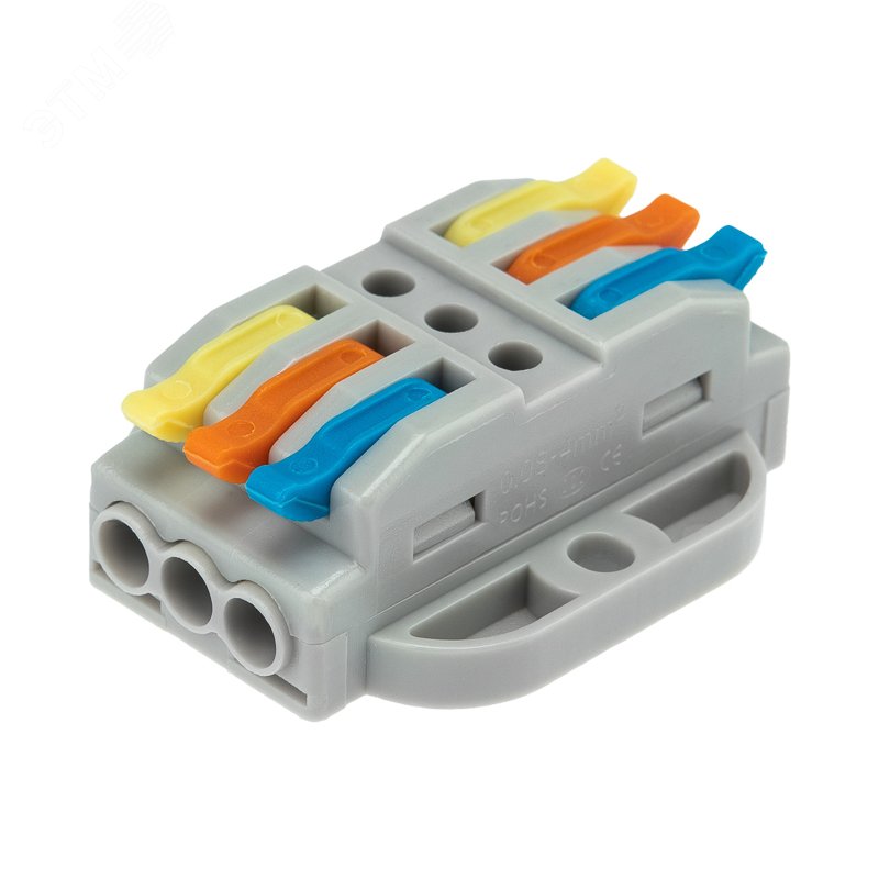 Изображение товара Клемма проходная 3 полюса REXANT 0,08-4 кв мм монтажная площадка серый