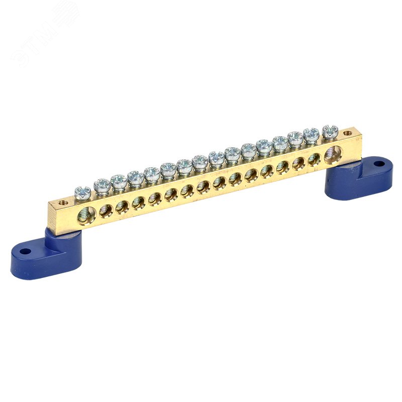 Шина ''N'' нулевая 8х12 мм на двух угловых синих изоляторах 16 групп ...