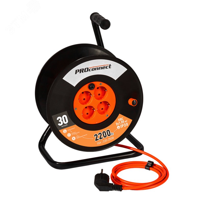 Изображение товара Удлинитель силовой на катушке 4 гнезда 30 м STANDART PROCONNECT