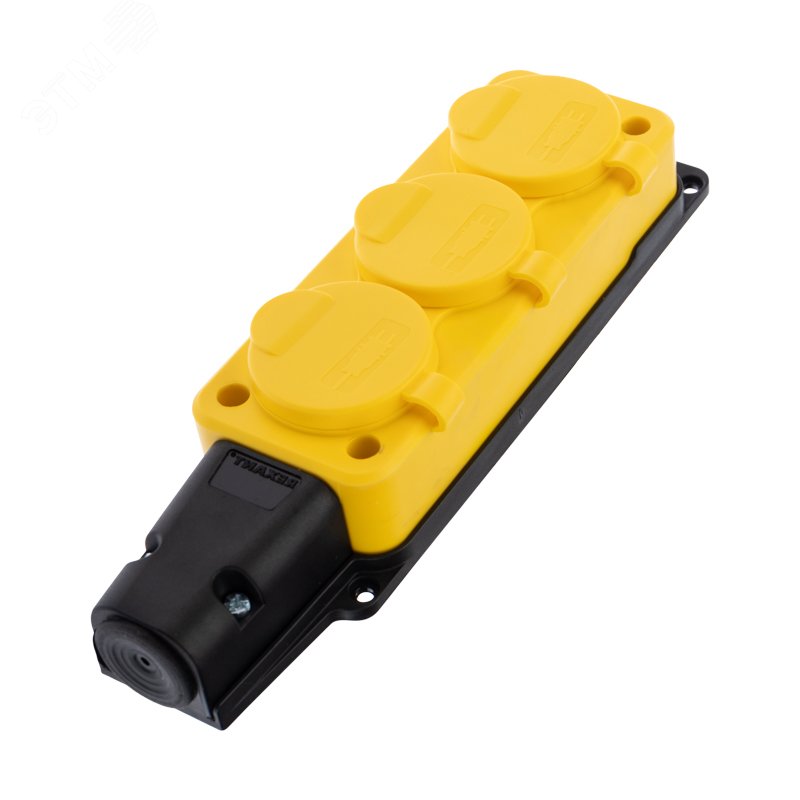 Изображение товара Розетка влагозащищенная трехместная из каучука с крышкой IP54 для улицы и производственных условий