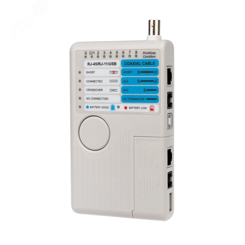 Изображение товара Тестер кабеля универсальный 5 в 1 RJ-45+RJ-11+1394+USB+BNC 3468, (шт)
