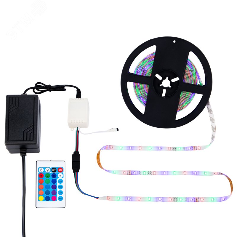 Изображение товара Комплект светодиодной ленты RGB 12В IP65 5м с блоком питания и контроллером