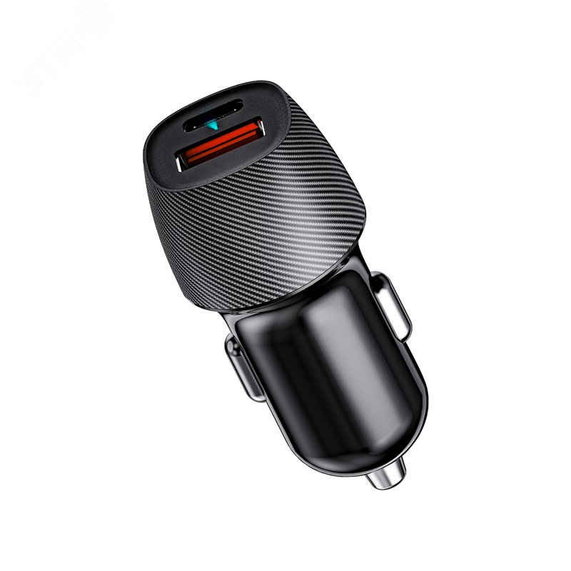 Изображение товара Устройство автомобильное зарядное с двумя портами (USB-A QC 3.0 + USB-C PD) со световой индикацией, 38Вт, черное (шт)