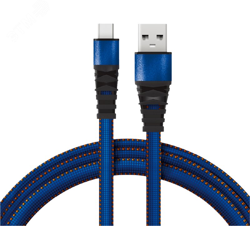 Изображение товара Кабель USB-microUSB 1 м плоский провод синяя джинсовая оплетка REXANT 18-1163
