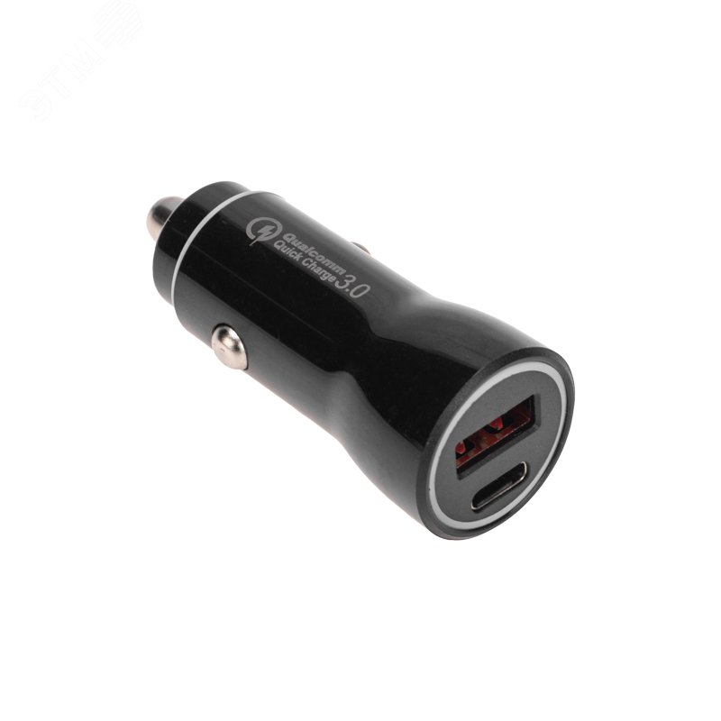 Автозарядка в прикуриватель АЗУ USB-A QC 3.0+USB-C PD 38 Вт черная