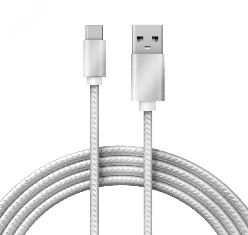 Изображение товара Кабель USB-Type-C, 2A, nylon, silver, 1m, 18-1899, (шт)