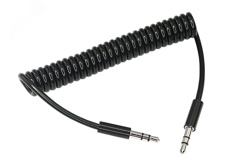 Аудио кабель AUX 3.5 мм шнур спираль 1M черный, 18-4010 REXANT - превью
