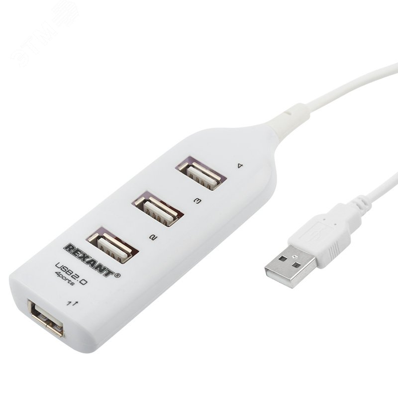 Разветвитель USB 2.0 на 4 порта белый,, 18-4105-1 REXANT